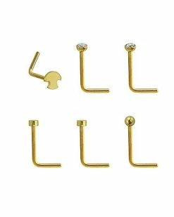 Outlet ⭐ Multi-Pack Mushroom and CZ L-Bend Nose Rings 6 Pack - 20 Gauge 🎁 -Playboy Shop 03833696 b