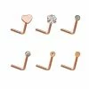 Deals ✔️ Multi-Pack CZ Heart Rose Goldtone L-Bend Nose Rings 6 Pack - 20 Gauge 🎉 -Playboy Shop 03833787 a
