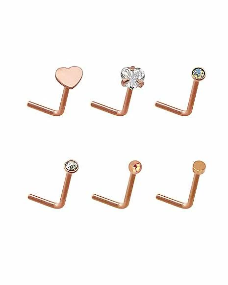 Deals βοΈ Multi-Pack CZ Heart Rose Goldtone L-Bend Nose Rings 6 Pack - 20 Gauge π 3 Deals βοΈ Multi-Pack CZ Heart Rose Goldtone L-Bend Nose Rings 6 Pack - 20 Gauge π