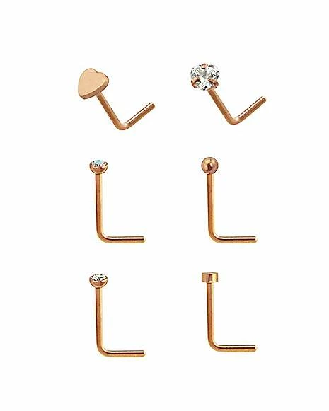 Deals βοΈ Multi-Pack CZ Heart Rose Goldtone L-Bend Nose Rings 6 Pack - 20 Gauge π 4 Deals βοΈ Multi-Pack CZ Heart Rose Goldtone L-Bend Nose Rings 6 Pack - 20 Gauge π - Image 2