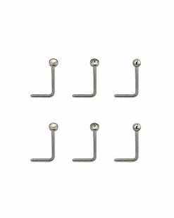 Best deal 🎁 Multi-Pack CZ Silvertone L-Bend Nose Rings 6 Pack - 20 Gauge ✨