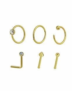 Deals 😍 Multi-Pack CZ Goldtone Nose Pins and Hoop Nose Rings 6 Pack - 20 Gauge 🌟 -Playboy Shop 03833936 b