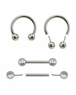 New 😉 Multi-Pack CZ Push In Nipple Horseshoes and Nipple Barbells 2 Pair - 14 Gauge ✔️ -Playboy Shop 03834215 c