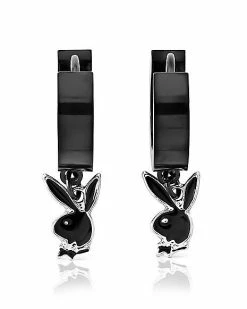 Best Sale 🛒 Playboy Bunny Black Huggie Hoop Dangle Earrings - 20 Gauge 😀
