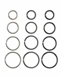 Budget 🤩 Multi-Pack Black and Silvertone Hoop Nose Rings 12 Pack - 20 Gauge 🛒 -Playboy Shop 03840071 a