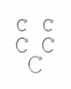 New ✔️ Multi-Pack CZ Half Hoop Nose Rings 5 Pack - 20 Gauge ⌛ -Playboy Shop 03840097 b
