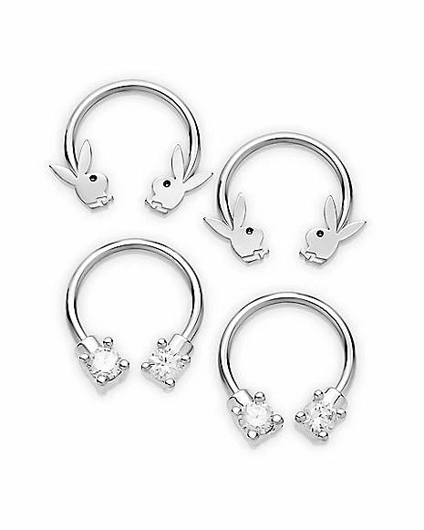 Flash Sale 𧨠Multi-Pack CZ Silvertone Playboy Bunny Horseshoe Rings 4 Pack - 16 Gauge βοΈ 3 Flash Sale 𧨠Multi-Pack CZ Silvertone Playboy Bunny Horseshoe Rings 4 Pack - 16 Gauge βοΈ