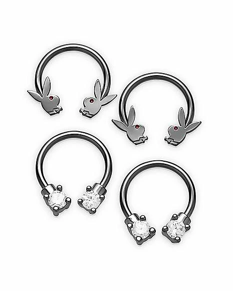 Buy π Multi-Pack CZ Black Playboy Bunny Horseshoe Rings 4 Pack - 16 Gauge π 3 Buy π Multi-Pack CZ Black Playboy Bunny Horseshoe Rings 4 Pack - 16 Gauge π