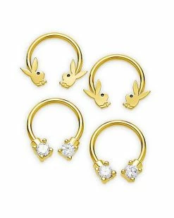 Best Sale 🎁 Multi-Pack CZ Goldtone Playboy Bunny Horseshoe Rings 4 Pack - 16 Gauge 😉