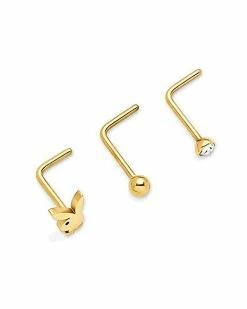 Cheap ⭐ Multi-Pack CZ Goldplated Playboy L-Bend Nose Rings 3 Pack - 20 Gauge ✨ -Playboy Shop 03841400 b