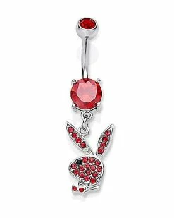 Deals ⭐ CZ Red Playboy Bunny Dangle Belly Ring - 14 Gauge 🤩