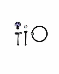 Brand new ❤️ Multi-Pack Round CZ Black Mushroom Hoop and Bone Nose Rings 3 Pack - 20 Gauge 💯