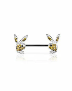 Cheapest ❤️ Yellow Playboy Bunny Gem Nipple Barbells - 14 Gauge 🎁 -Playboy Shop 03841798 b