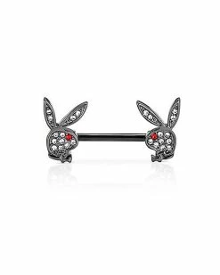 Flash Sale 🌟 Black Playboy Bunny Gem Nipple Barbells - 14 Gauge 😉 -Playboy Shop 03841830 b