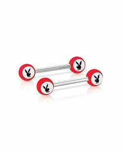 Best Pirce 👍 Red Playboy Bunny Circle Nipple Barbells - 14 Gauge 🎉