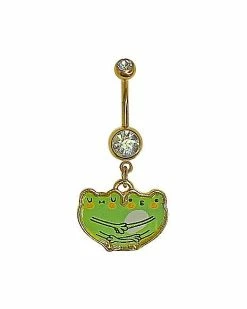 Budget π CZ Green Frog Dangle Belly Ring - 14 Gauge π