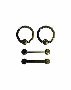 Budget ❤️ Multi-Pack Black and Gold Ombre Nipple Captive Rings and Barbells 2 Pair - 14 Gauge 🥰