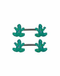 Best Sale 👍 Green Frog Nipple Barbells - 14 Gauge ✨