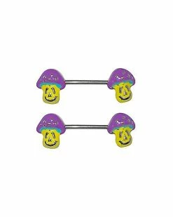 Flash Sale ✔️ Smiling Mushroom Nipple Barbells - 14 Gauge ⭐