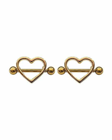 Brand new π Goldtone Heart Nipple Shields - 14 Gauge π 3 Brand new π Goldtone Heart Nipple Shields - 14 Gauge π