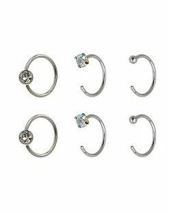 Budget 👍 Multi-Pack Round and Prong CZ Hoop Nose Rings 6 Pack - 20 Gauge 🧨 -Playboy Shop 03842630 b