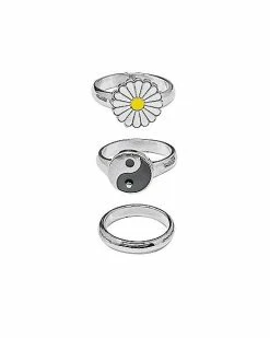 Deals 👍 Multi-Pack Daisy and Yin Yang Rings - 3 Pack 🔔