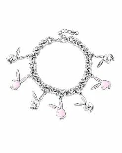 Deals 😀 Playboy Bunny Silvertone and Pink Charm Bracelet 🧨
