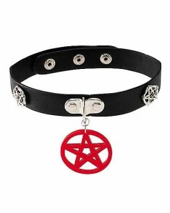 Coupon 🥰 Black and Red Pentagram Charm Choker Necklace 🤩