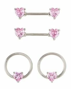 Brand new 🧨 Multi-Pack CZ Heart Hoop Nipple Rings and Barbells 4 Pack - 14 Gauge 🔔