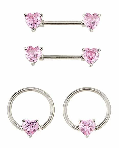 Brand new 𧨠Multi-Pack CZ Heart Hoop Nipple Rings and Barbells 4 Pack - 14 Gauge π 3 Brand new 𧨠Multi-Pack CZ Heart Hoop Nipple Rings and Barbells 4 Pack - 14 Gauge π