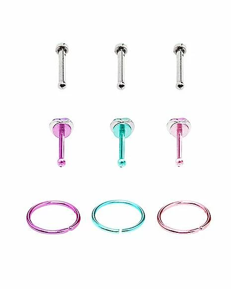 Cheap π Multi-Pack Pink Teal and Purple Heart Bone Nose Rings and Hoop Nose Rings 9 Pack - 20 Gauge π 6 Cheap π Multi-Pack Pink Teal and Purple Heart Bone Nose Rings and Hoop Nose Rings 9 Pack - 20 Gauge π - Image 4