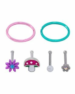 Best deal 🥰 Multi-Pack Mushroom Flower Assorted Nose Pins 6 Pack - 20 Gauge 🤩