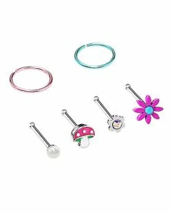 Best deal 🥰 Multi-Pack Mushroom Flower Assorted Nose Pins 6 Pack - 20 Gauge 🤩 -Playboy Shop 03843992 c