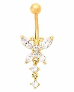 Outlet ✨ CZ Butterfly Goldplated Titanium Dangle Belly Ring - 14 Gauge ⭐