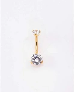 Budget ⭐ Double CZ Goldplated Titanium Belly Ring - 14 Gauge 😍