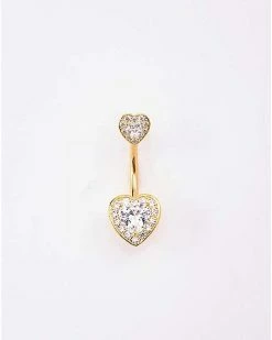 Outlet 🥰 CZ Cluster Double Heart Belly Ring - 14 Gauge ⭐
