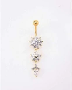 Brand new 👏 CZ Cluster Flower Titanium Dangle Belly Ring - 14 Gauge 💯