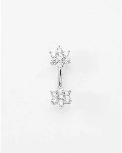 Budget ⭐ Double CZ Flower Titanium Belly Ring - 14 Gauge 🔥