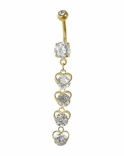 Cheap 🔔 CZ Goldplated Hearts Dangle Belly Ring - 14 Gauge 🛒