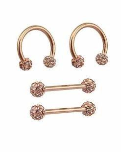 Deals 🎉 Multi-Pack Rose Goldtone Pave Nipple Barbells and Horseshoe Rings 2 Pair - 14 Gauge ✔️ -Playboy Shop 03844388 b