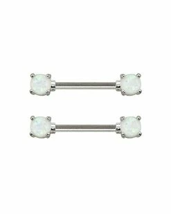 Outlet 🎉 White Opal-Effect Nipple Barbells 1 Pair - 14 Gauge ⭐ -Playboy Shop 03844396 a