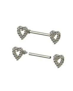 Deals 🥰 Clear CZ Heart Nipple Barbells - 14 Gauge 🔔 -Playboy Shop 03844412 b