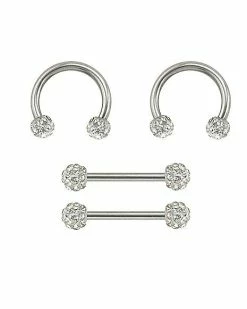 Discount 🎉 Multi-Pack CZ Nipple Horseshoe Rings and Barbells 2 Pair - 14 Gauge ⌛ -Playboy Shop 03844420 a