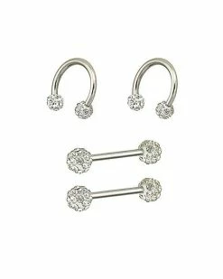 Discount 🎉 Multi-Pack CZ Nipple Horseshoe Rings and Barbells 2 Pair - 14 Gauge ⌛ -Playboy Shop 03844420 b