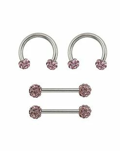 Outlet π Multi-Pack CZ Pink Nipple Barbells and Horseshoe Rings 2 Pair - 14 Gauge π 8 Outlet π Multi-Pack CZ Pink Nipple Barbells and Horseshoe Rings 2 Pair - 14 Gauge π -Playboy Shop 03844446 a