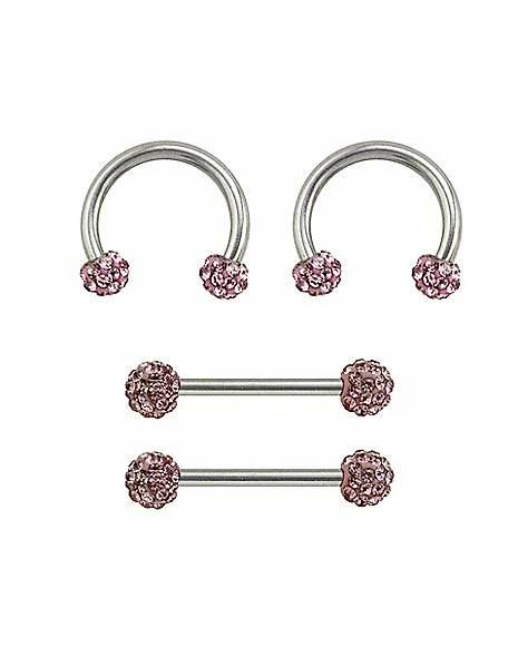 Outlet π Multi-Pack CZ Pink Nipple Barbells and Horseshoe Rings 2 Pair - 14 Gauge π 5 Outlet π Multi-Pack CZ Pink Nipple Barbells and Horseshoe Rings 2 Pair - 14 Gauge π - Image 3