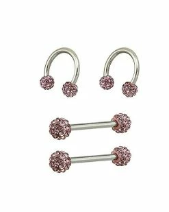 Outlet π Multi-Pack CZ Pink Nipple Barbells and Horseshoe Rings 2 Pair - 14 Gauge π 9 Outlet π Multi-Pack CZ Pink Nipple Barbells and Horseshoe Rings 2 Pair - 14 Gauge π -Playboy Shop 03844446 b