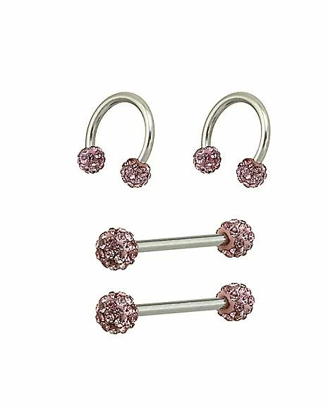 Outlet π Multi-Pack CZ Pink Nipple Barbells and Horseshoe Rings 2 Pair - 14 Gauge π 6 Outlet π Multi-Pack CZ Pink Nipple Barbells and Horseshoe Rings 2 Pair - 14 Gauge π - Image 4