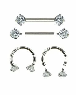 Best Sale 🧨 Multi-Pack Silvertone CZ Nipple Rings 2 Pair – 14 Gauge 👍 -Playboy Shop 03844453 a