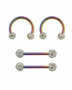 Best reviews of ✨ Multi-Pack CZ Oil Slick Nipple Barbells and Horseshoe Rings 2 Pair - 14 Gauge 🧨 -Playboy Shop 03844461 a